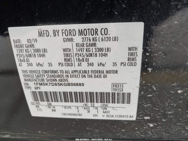1FM5K7D85KGB06880 Ford 3.5l ti-vct