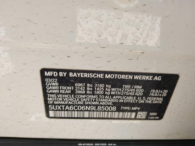 5UXTA6C06N9L85008 BMW 2022