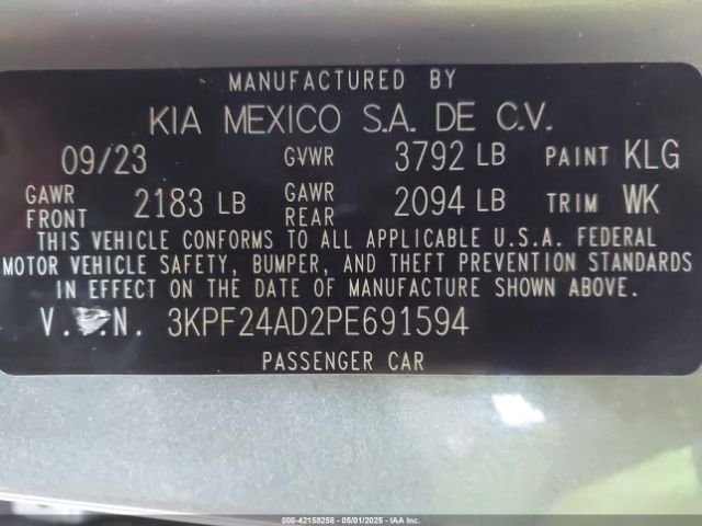 3KPF24AD2PE691594 KIA Forte Lxs