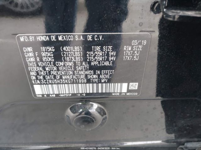 2019 HONDA HR-V 3CZRU5H35KG711998 Photo 8