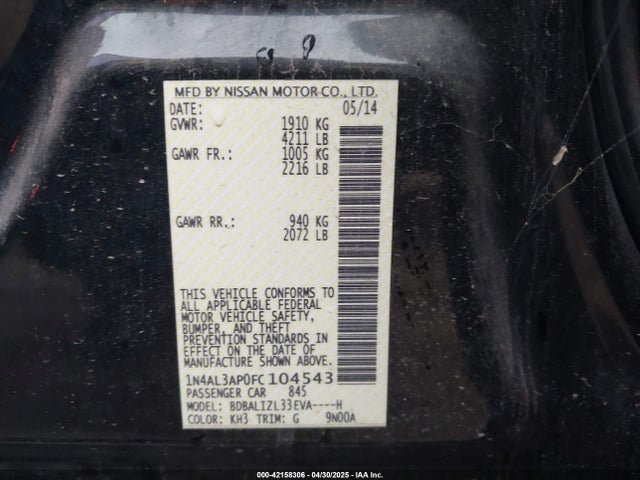 Nissan Altima 2.5 Sv 2015 1N4AL3AP0FC104543 Image 9