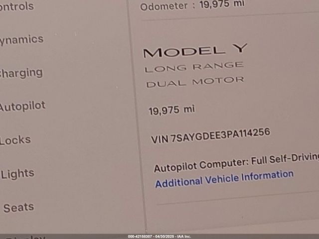 7SAYGDEE3PA114256 Tesla Model Y Awd/long Range Dual Motor All-wheel Drive