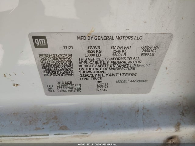 1GC1YNEY4NF178894 Chevrolet Silverado 2500hd 4wd  Long Bed Lt