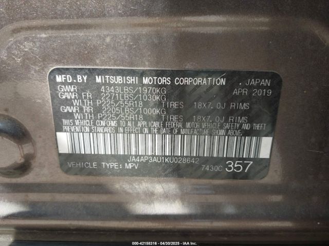 2019 MITSUBISHI OUTLANDER SPORT JA4AP3AU1KU028642 Photo 8