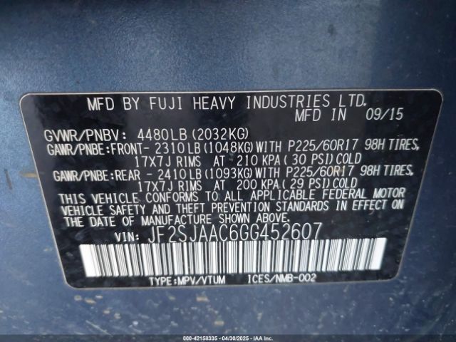 JF2SJAAC6GG452607 Subaru Forester 2.5i
