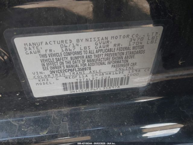3N1CE2CP6FL358978 Nissan Versa Note Sv