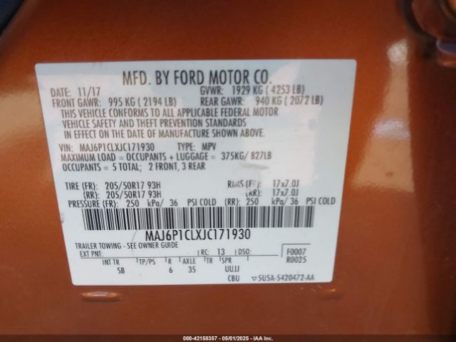 MAJ6P1CLXJC171930 Ford Ecosport Ses