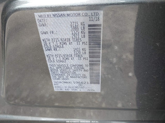 5N1DR2MMXKC596621 Nissan Pathfinder Sv