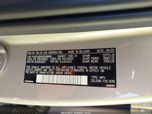 YV4ED3GBXN2008666 Volvo C40 Recharge Pure Electric P8 Ultimate