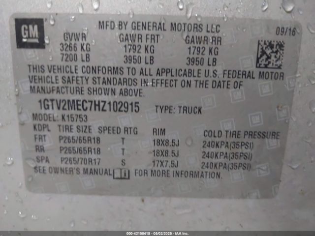 1GTV2MEC7HZ102915 GMC Sierra 1500 Sle