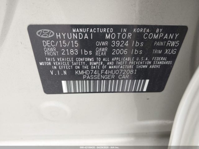 KMHD74LF4HU072081 Hyundai ELANTRA SE