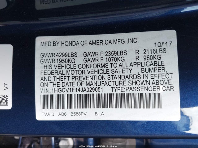 1HGCV1F14JA029051 Honda ACCORD LX