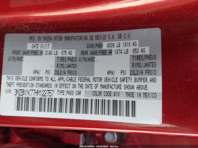 3MZBN1K77HM122757 Mazda Mazda3 Sport