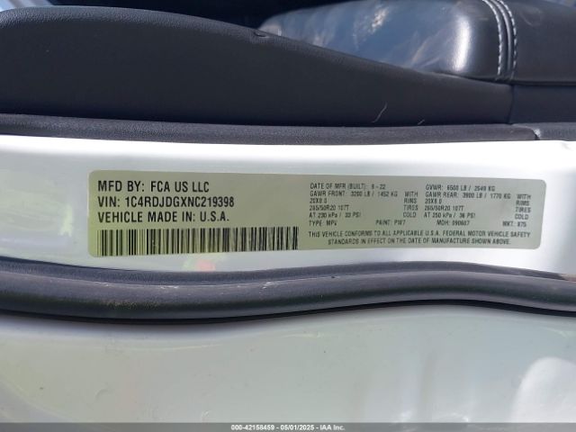 1C4RDJDGXNC219398 Dodge Durango Gt Plus Awd