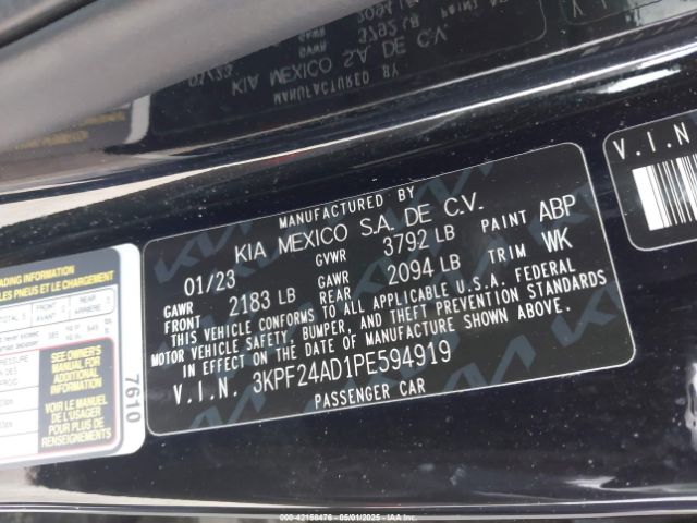 3KPF24AD1PE594919 KIA Forte Lxs