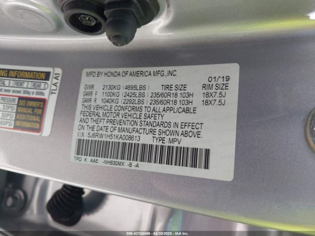 5J6RW1H51KA008613 Honda CR-V EX