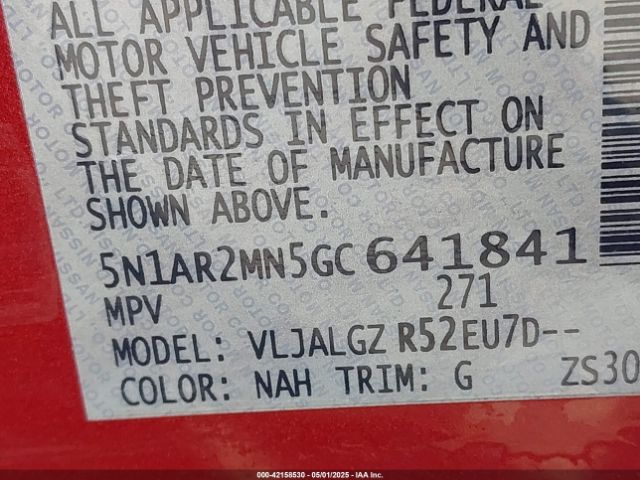 5N1AR2MN5GC641841 Nissan Pathfinder Sl