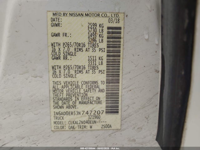 1N6AD0ER5JN747207 Nissan 2018