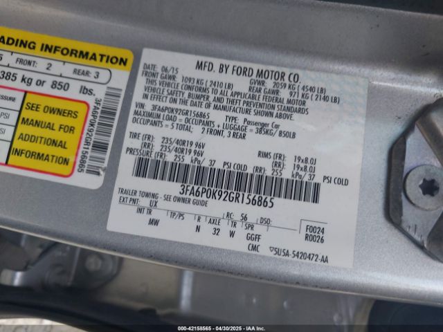 3FA6P0K92GR156865 Ford Fusion Titanium