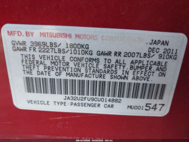2012 MITSUBISHI LANCER JA32U2FU9CU014882 Photo 8