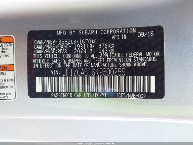 JF1ZCAB16K9600259 Subaru Brz Premium