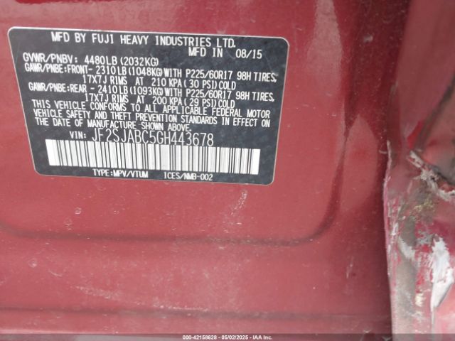 JF2SJABC5GH443678 Subaru Forester 2.5i