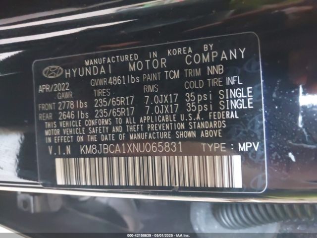 KM8JBCA1XNU065831 Hyundai Tucson Hybrid Blue