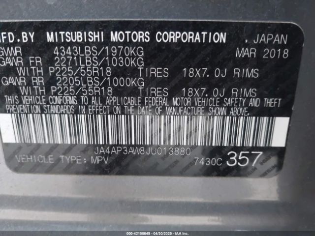 2018 MITSUBISHI OUTLANDER SPORT JA4AP3AW8JU013880 Photo 8