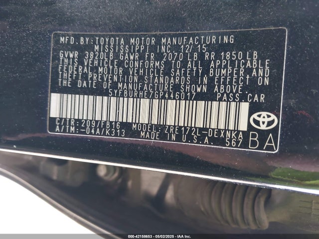 Toyota COROLLA LE 2016 5YFBURHE7GP446017 Image 9