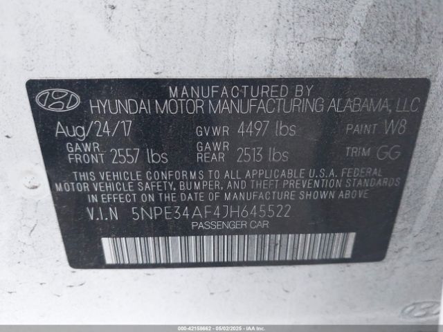 5NPE34AF4JH645522 Hyundai SONATA SEL