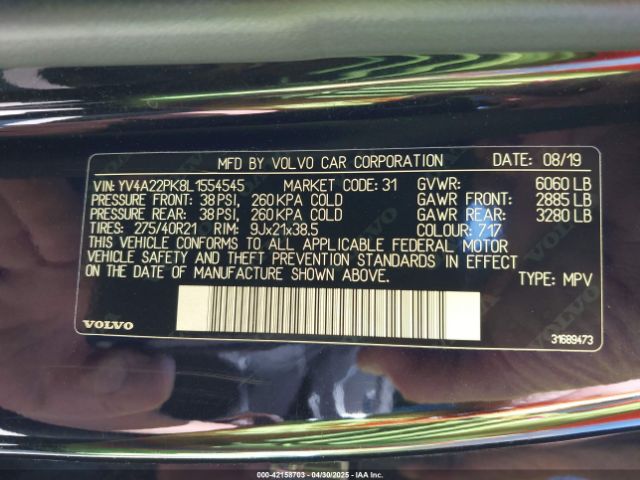2020 VOLVO XC90 YV4A22PK8L1554545 Photo 8