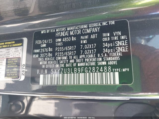 5XYZU3LB9FG282488 Hyundai Santa Fe Sport 2.4l