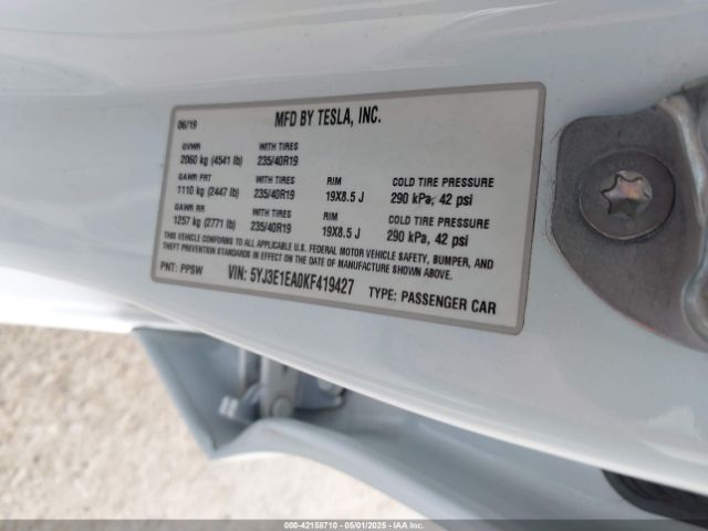 5YJ3E1EA0KF419427 Tesla Model 3 Long Range/mid Range/standard Range/standard Range Plus