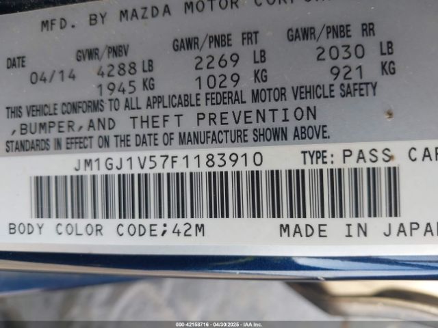JM1GJ1V57F1183910 Mazda Mazda6 I Touring
