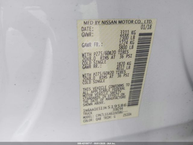 1N6AA1E51JN519586 Nissan TITAN SV