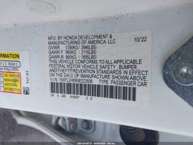 2022 HONDA CIVIC 19XFL2H89NE023508 Photo 8