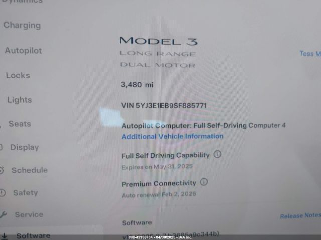 5YJ3E1EB9SF885771 Tesla Model 3 Long Range All-wheel Drive