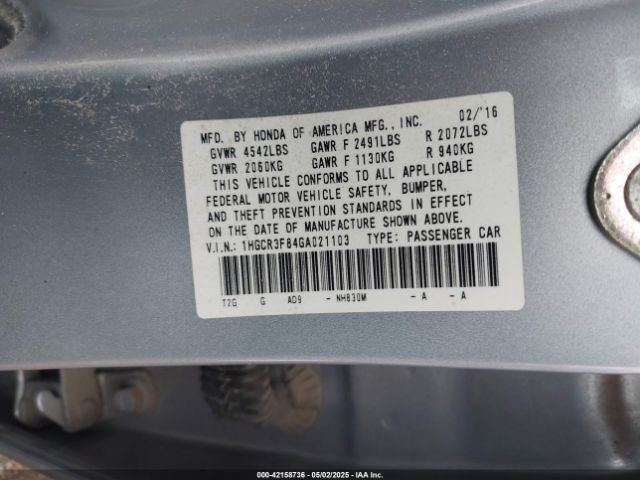 1HGCR3F84GA021103 Honda Accord Ex-l V-6