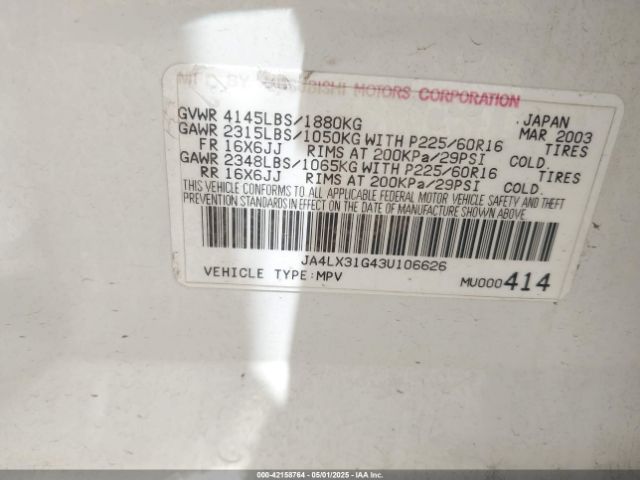 2003 MITSUBISHI OUTLANDER JA4LX31G43U106626 Photo 8