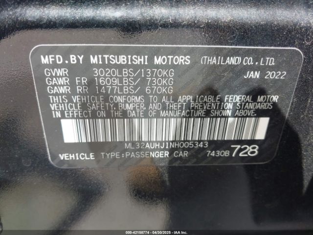 ML32AUHJ1NH005343 Mitsubishi Mirage Es/le