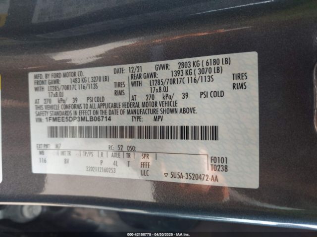 1FMEE5DP3MLB06714 Ford Bronco Badlands