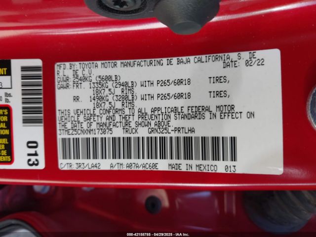 3TMEZ5CNXNM173075 Toyota Tacoma Limited
