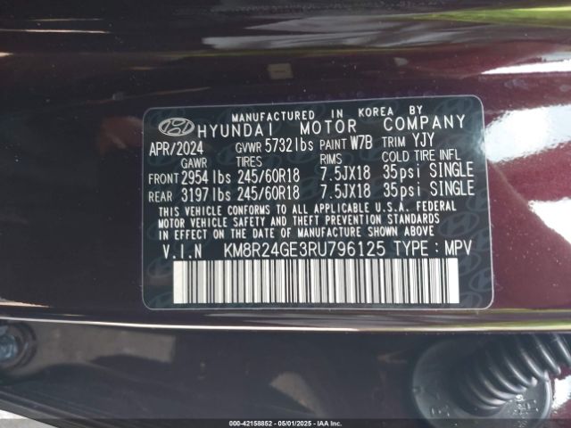KM8R24GE3RU796125 Hyundai Palisade Sel