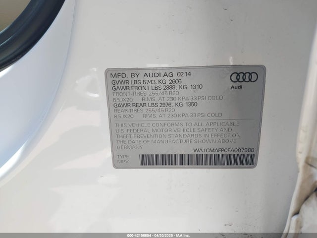 WA1CMAFP0EA087888 Audi Q5 3.0 Tdi Premium Plus