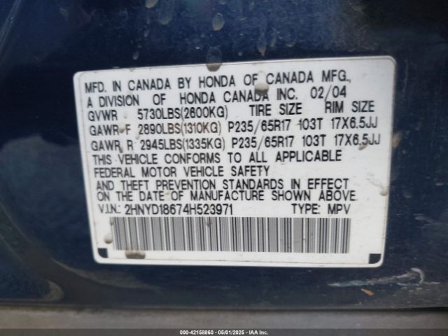 2004 ACURA MDX 2HNYD18674H523971 Photo 8