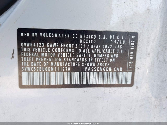 3VWC57BU0KM111278 Volkswagen 1.4 tsi
