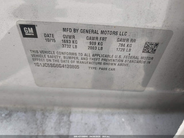 1G1JC5SG6G4120805 Chevrolet Sonic Lt Auto