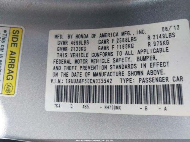 2012 ACURA TL 19UUA8F50CA035542 Photo 8