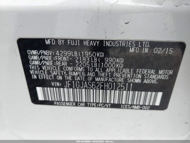 JF1GJAS62FH012511 Subaru Impreza 2.0i Limited