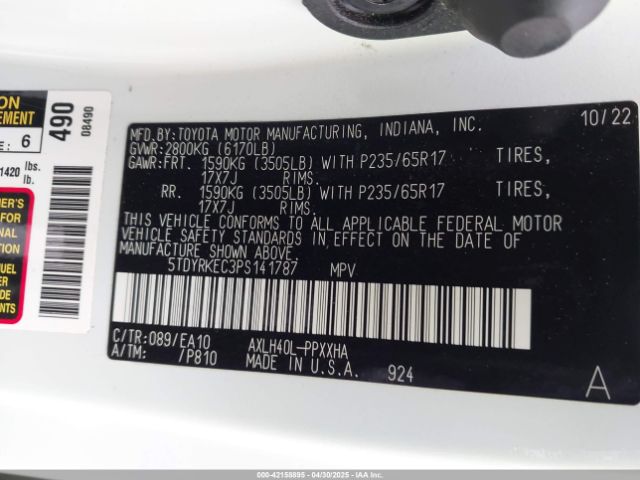 5TDYRKEC3PS141787 Toyota SIENNA XLE